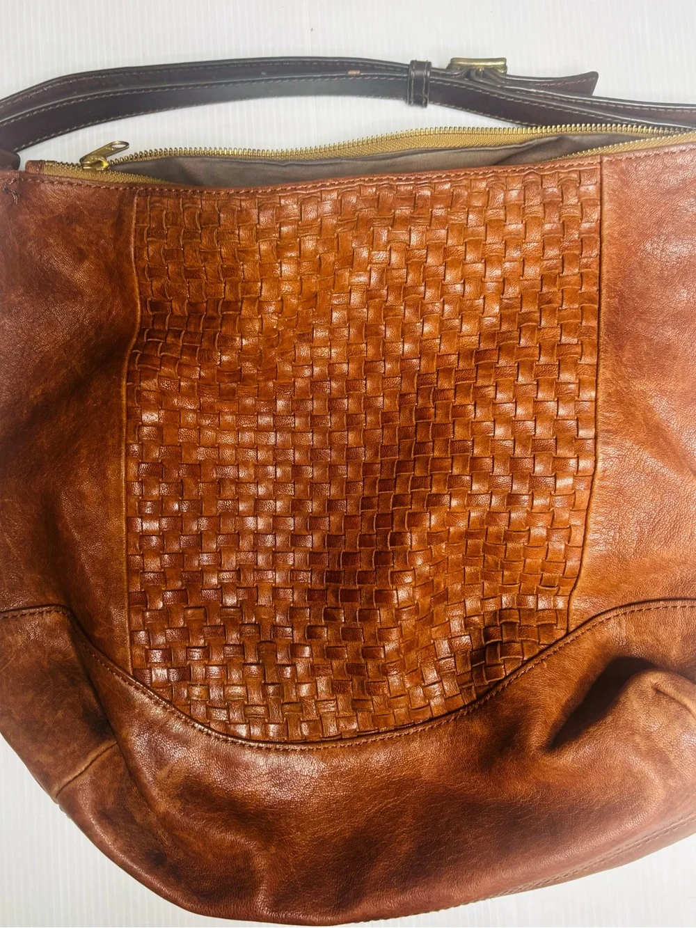J Crew Italian Leather Woven Hobo Bag